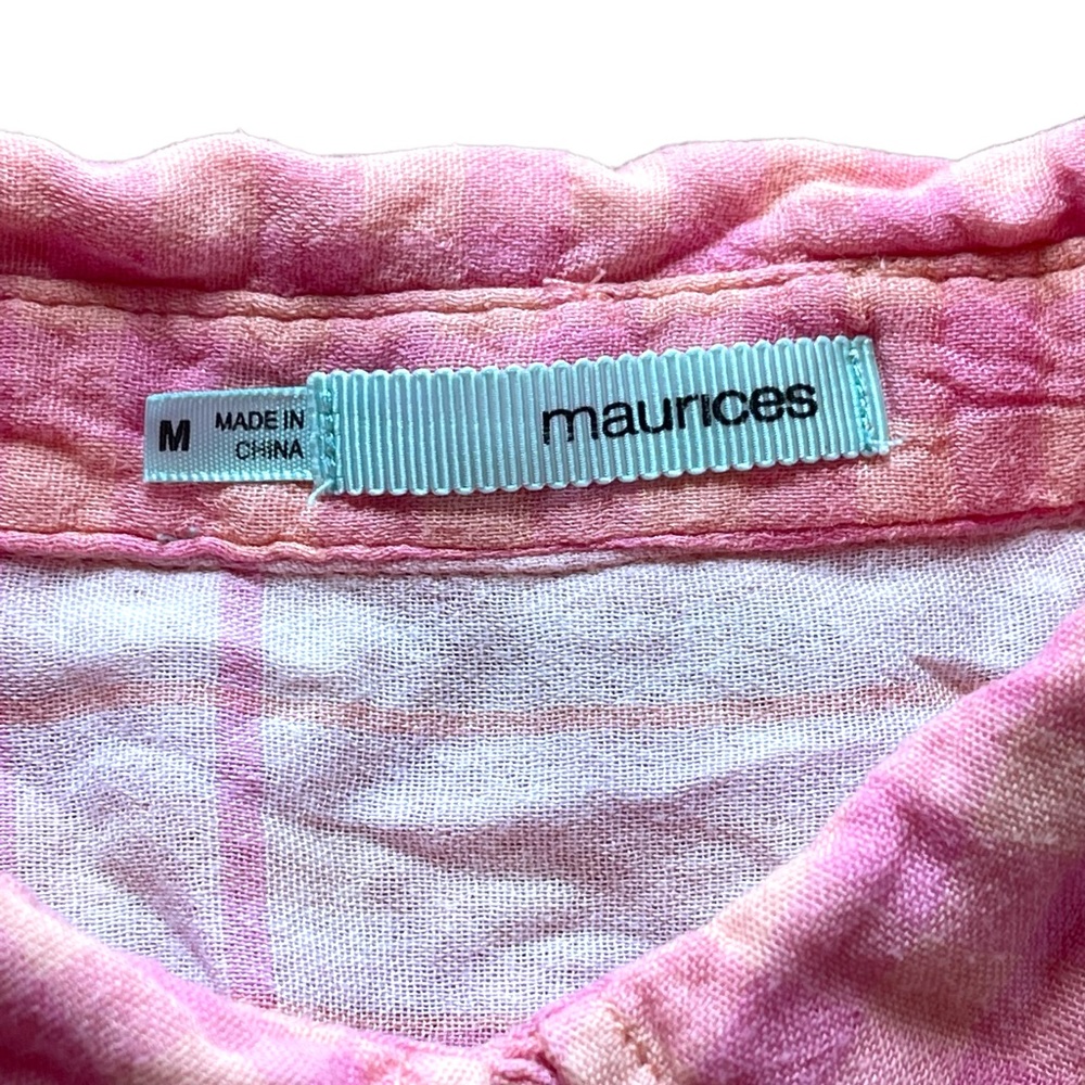 Maurices pink & orange plaid checkered long sleeve button down shirt - Picture 4 of 14